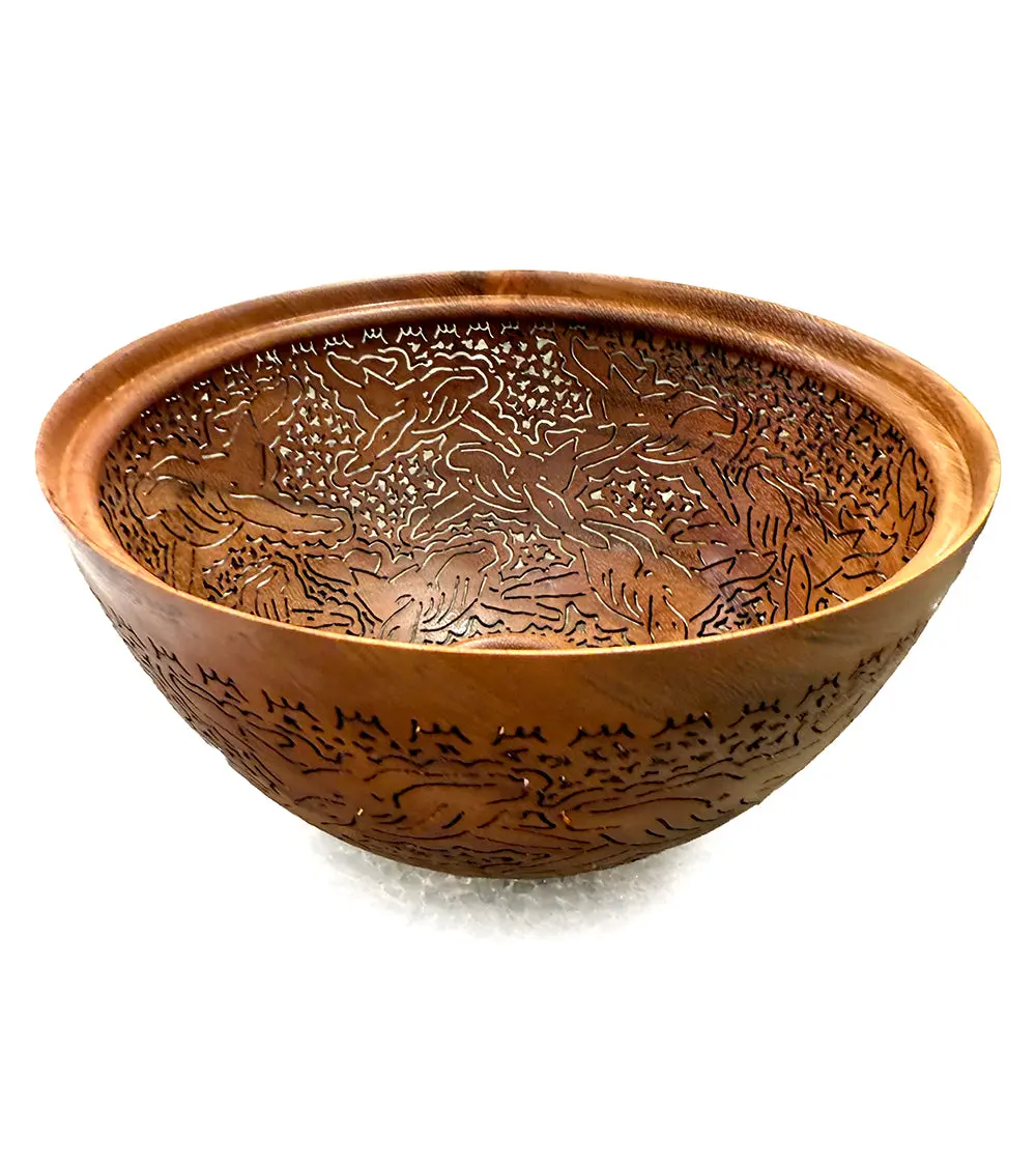 Pierced Koa Bowl "Whales" By Patrick And Peggy Bookey - Boop43713 1