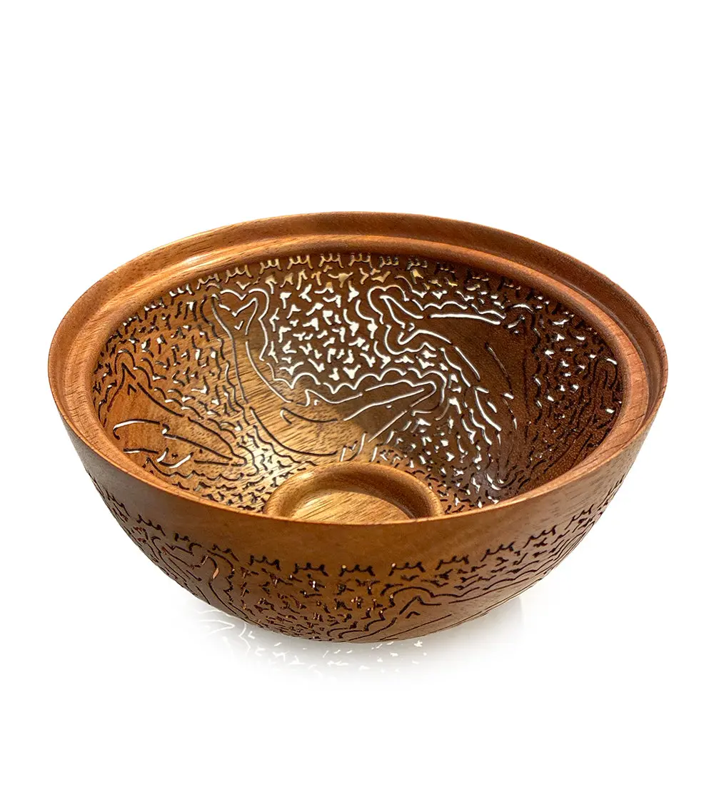 Pierced Koa Bowl "Whales" By Patrick And Peggy Bookey - Boop44715 1