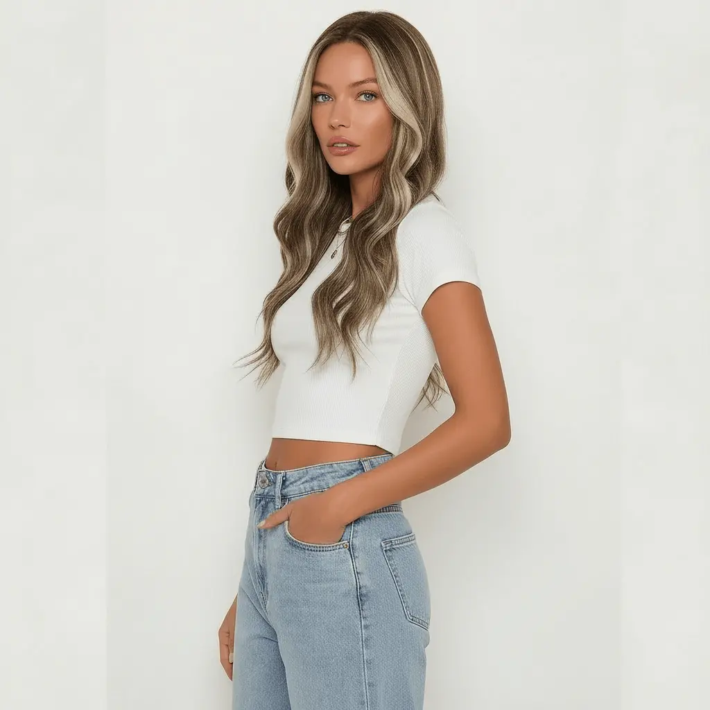 Bella Brown Wig Blonde Money Piece Highlights 1