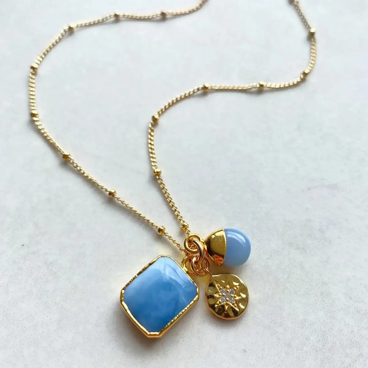 Blue Opal Gem Slice Triple Necklace - Purity (Gold Plate) 1