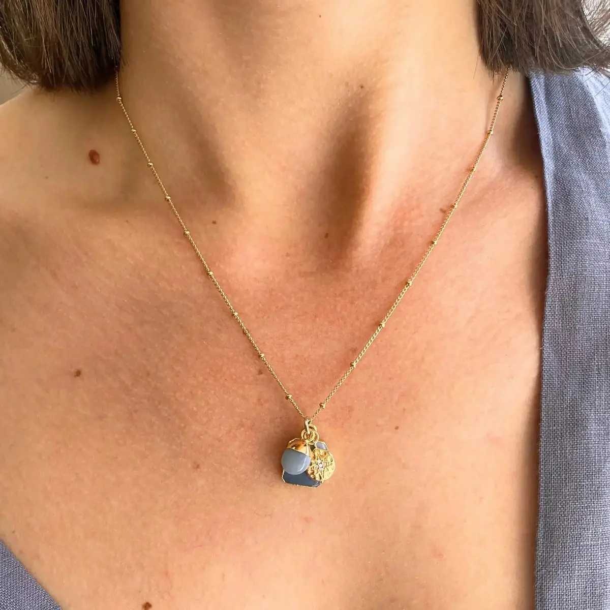 Blue Opal Gem Slice Triple Necklace - Purity (Gold Plate) 2