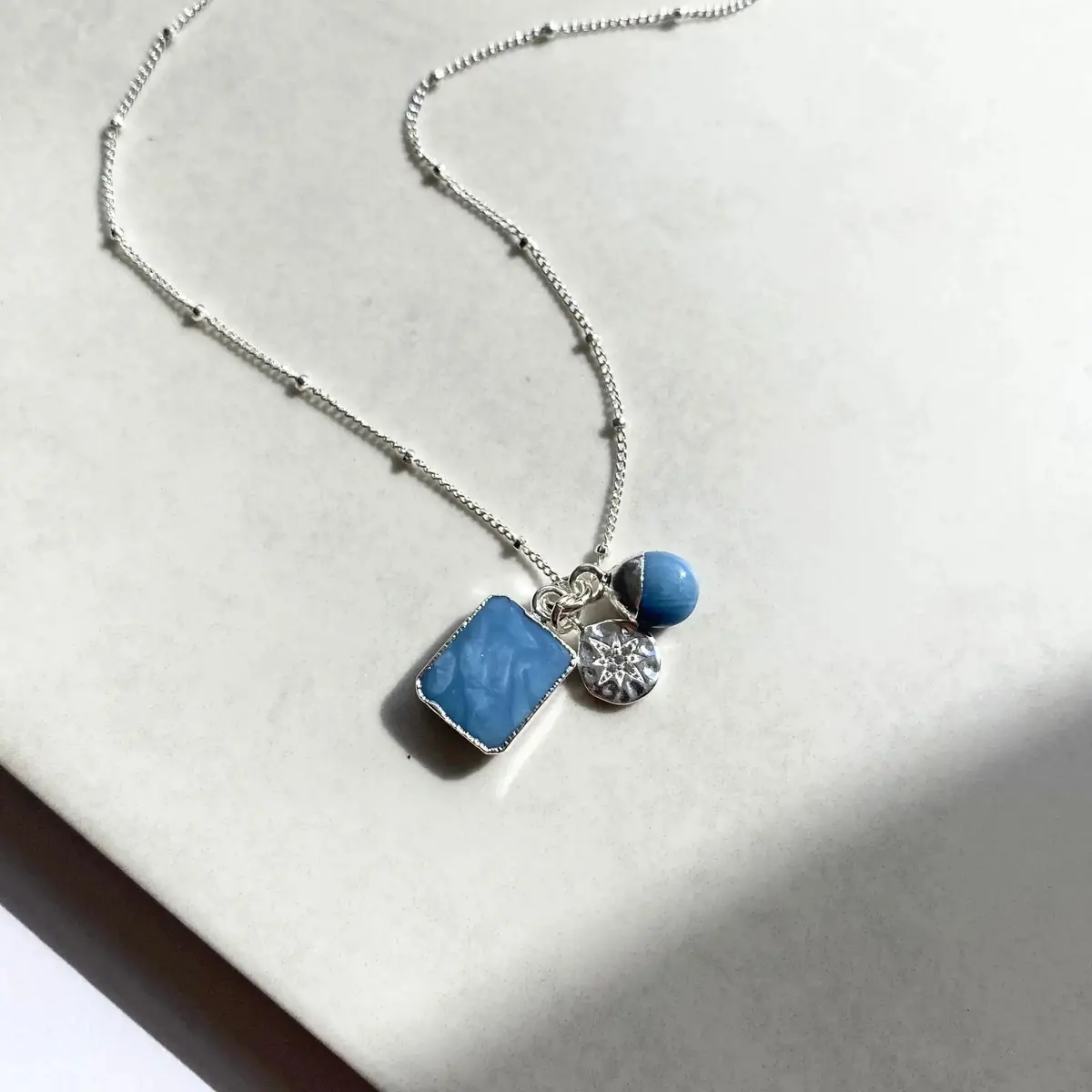 Blue Opal Gem Slice Triple Necklace - Purity (Silver) 1
