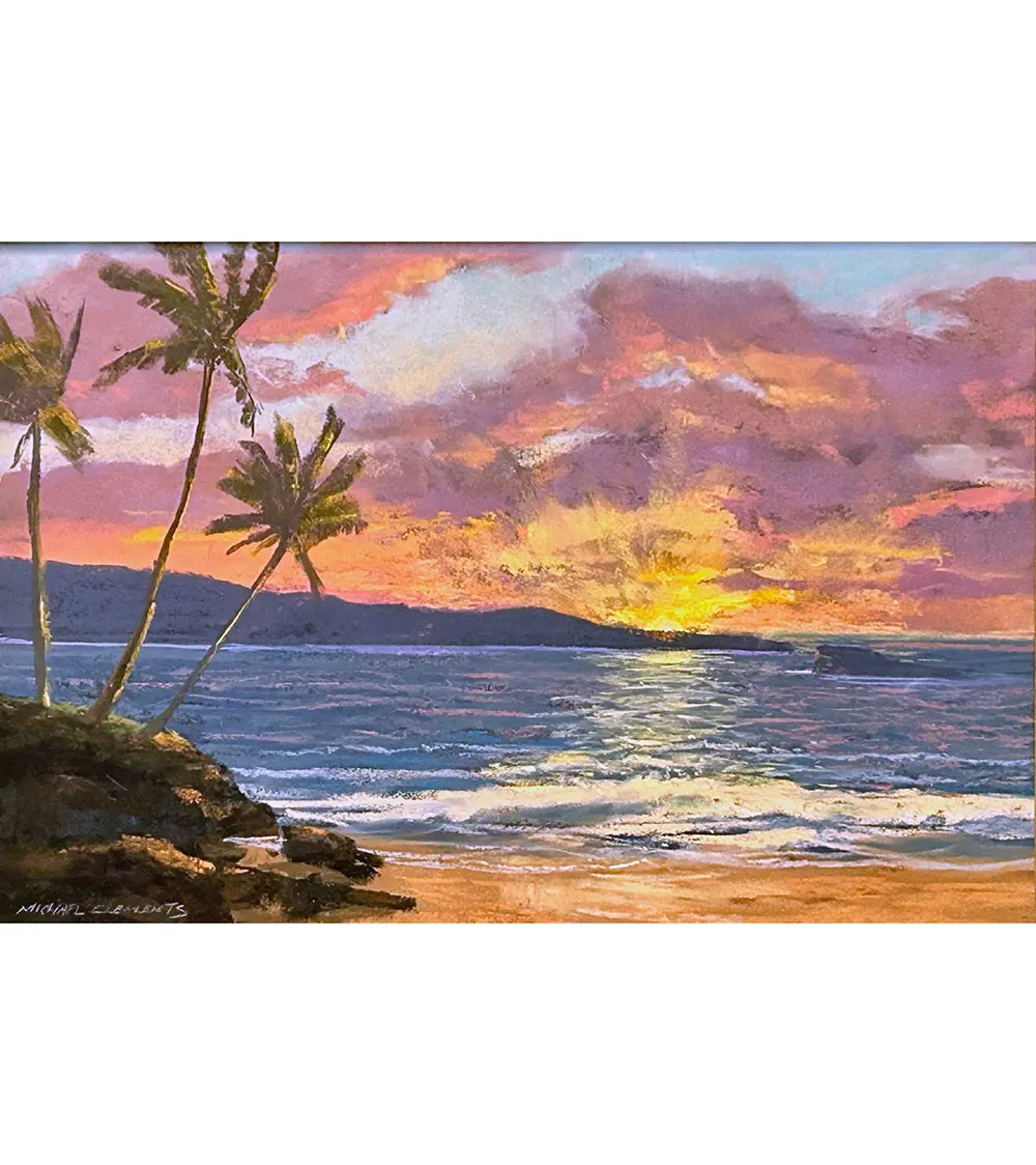 Original Pastel Painting "Makena Sunset" By Michael Clements 18 X 12 1