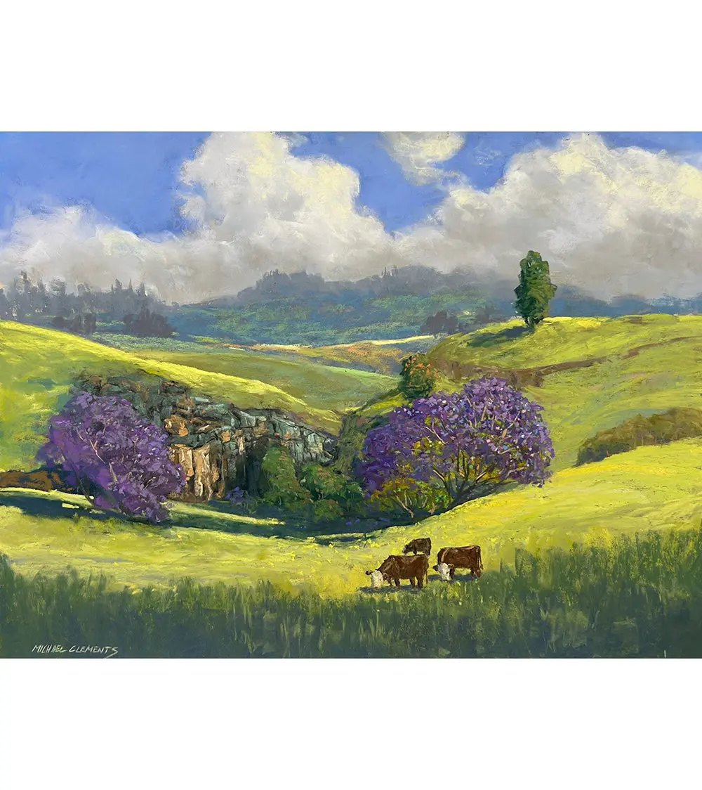 Original Pastel Painting "Haleakala Ranch Cows" By Michael Clements 24X18 1