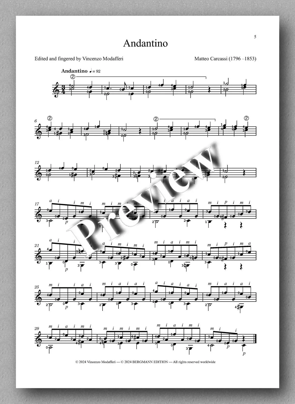 Carcassi-Modafferi, Compositions Pour Guitare, Op. 5 2