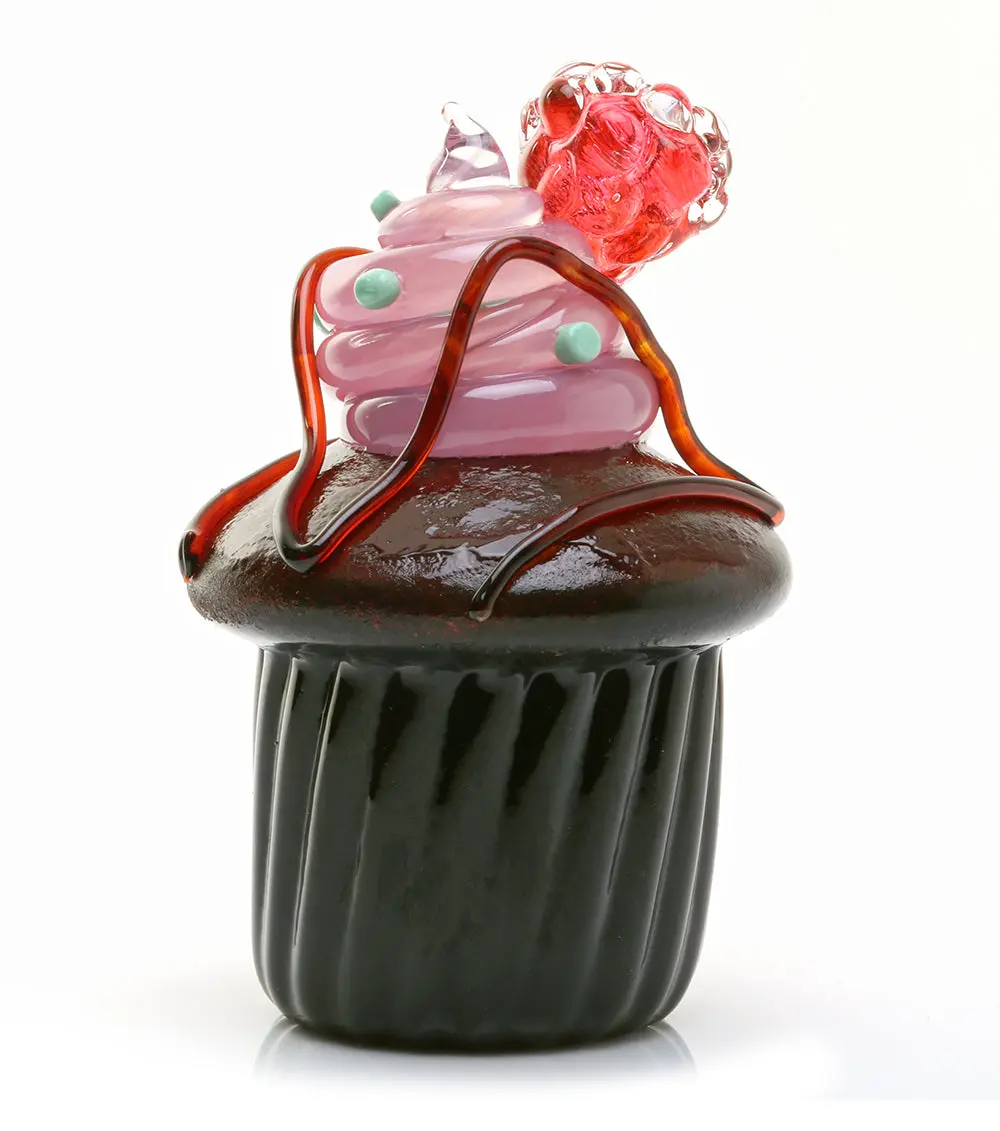 Glass Sculpture "Mint Chocolate Raspberry Cupcake" By Ben Silver 1
