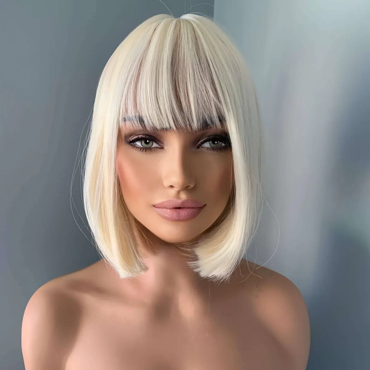 Claire Short Blonde Bob Wig With Bangs 1