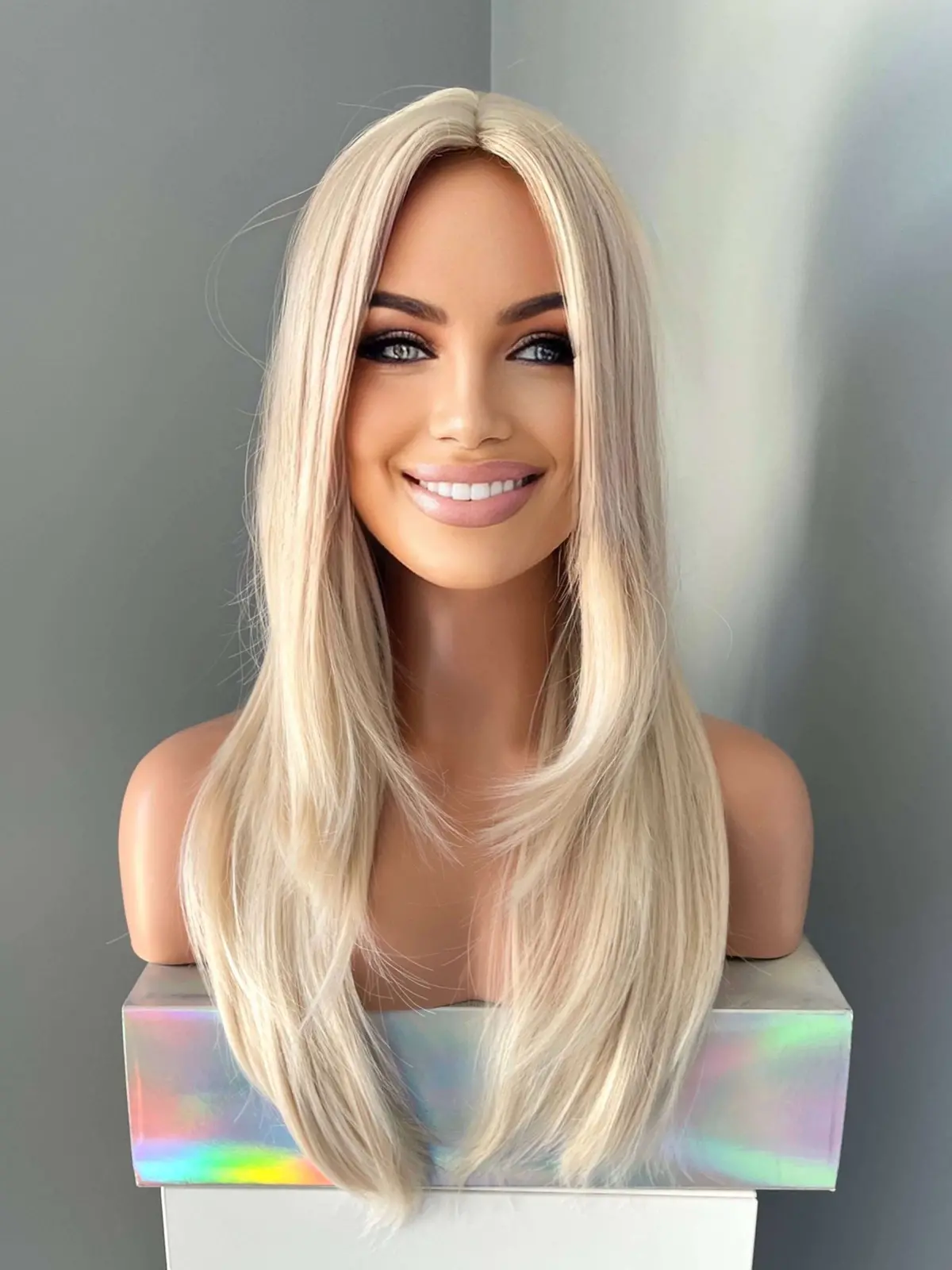 Crystal Long Platinum Blonde Straight Wig 1