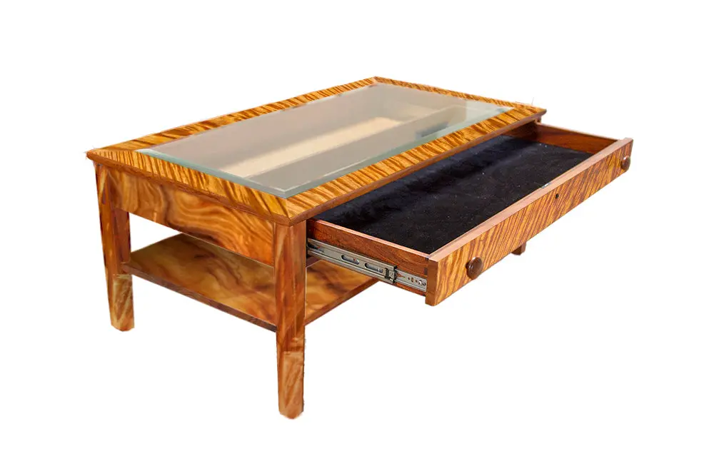 Plantation Coffee Table With Glass Top, Drawer And Shelf 2