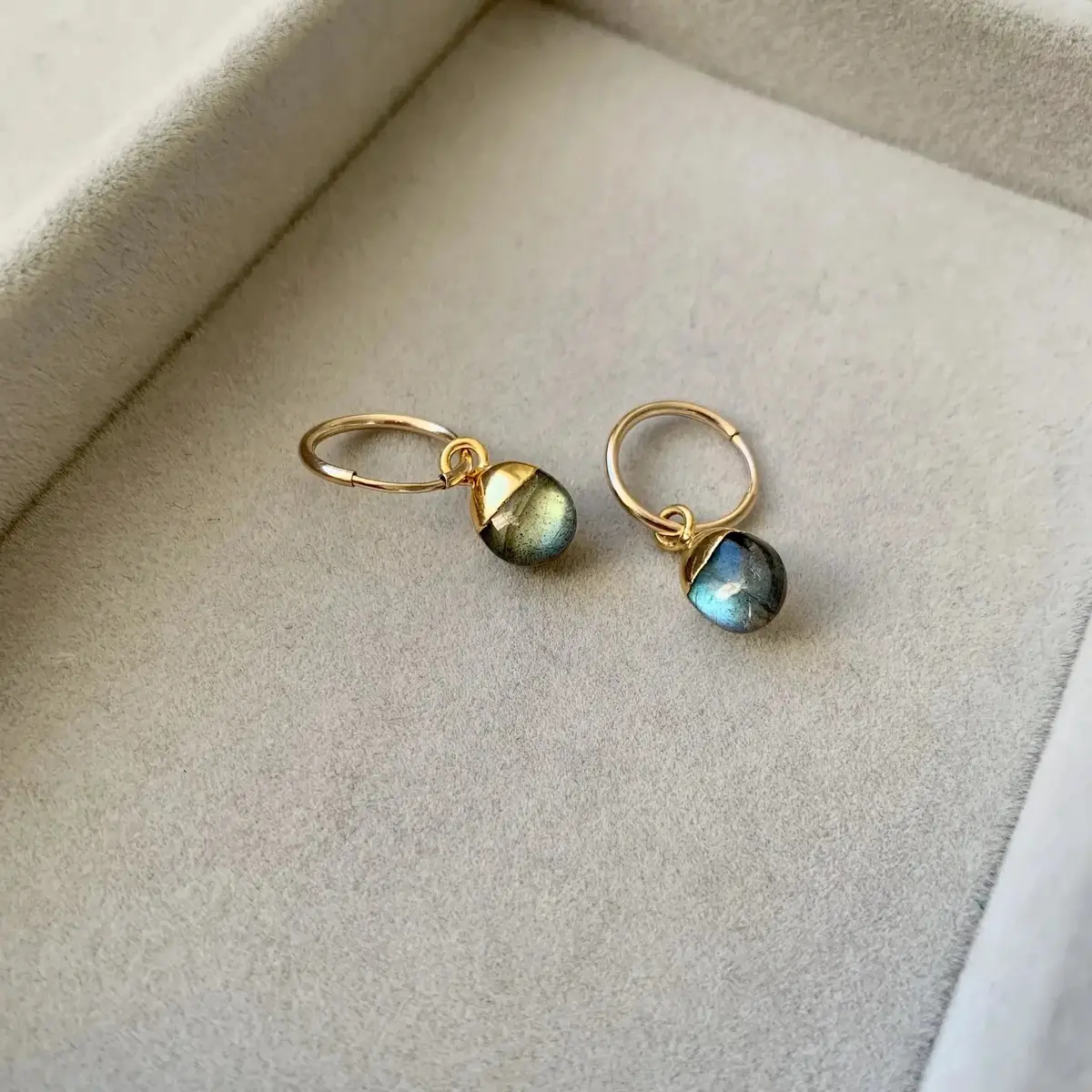 Labradorite Tiny Tumbled Hoop Earrings - Adventure (Gold Plated) 1