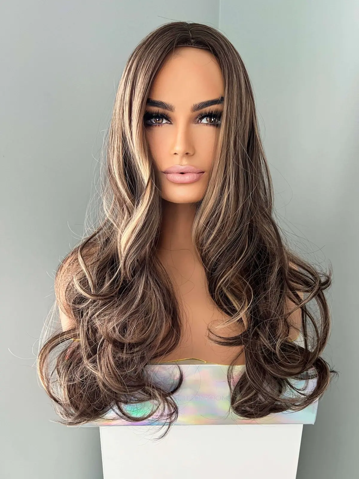 Devon Long Brown Curled Wig With Highlights 1