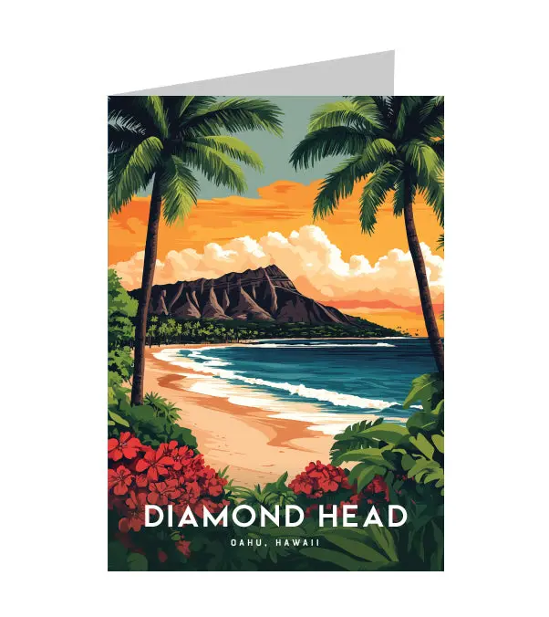Greeting Card "Diamond Head, Oahu" Hawaii Travel Art 1