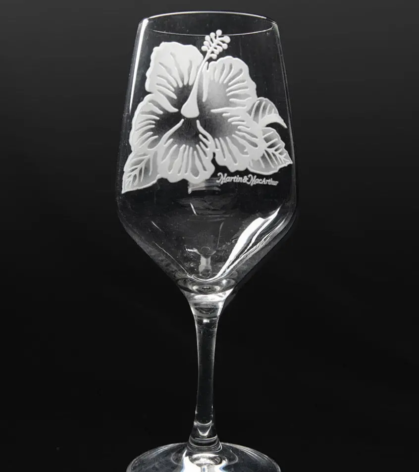 Sand-Etched Hibiscus Red Wine. Set Of 2 1