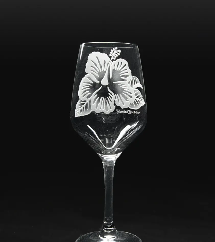 Sand-Etched Hibiscus White Wine. Set Of 2 1
