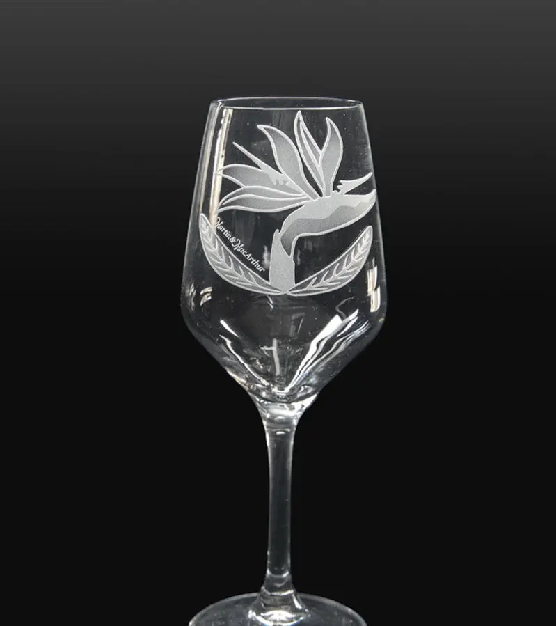 Sand-Etched Bird Of Paradise White Wine. Set Of 2 1