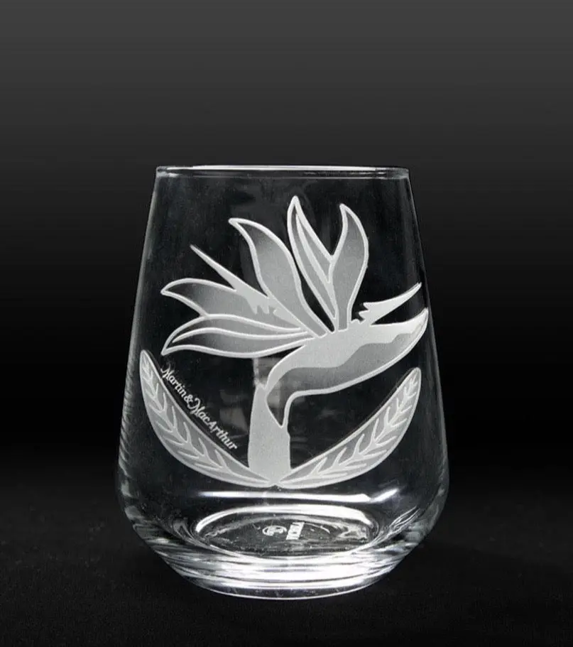 Sand-Etched Bird Of Paradise Stemless. Set Of 2 1