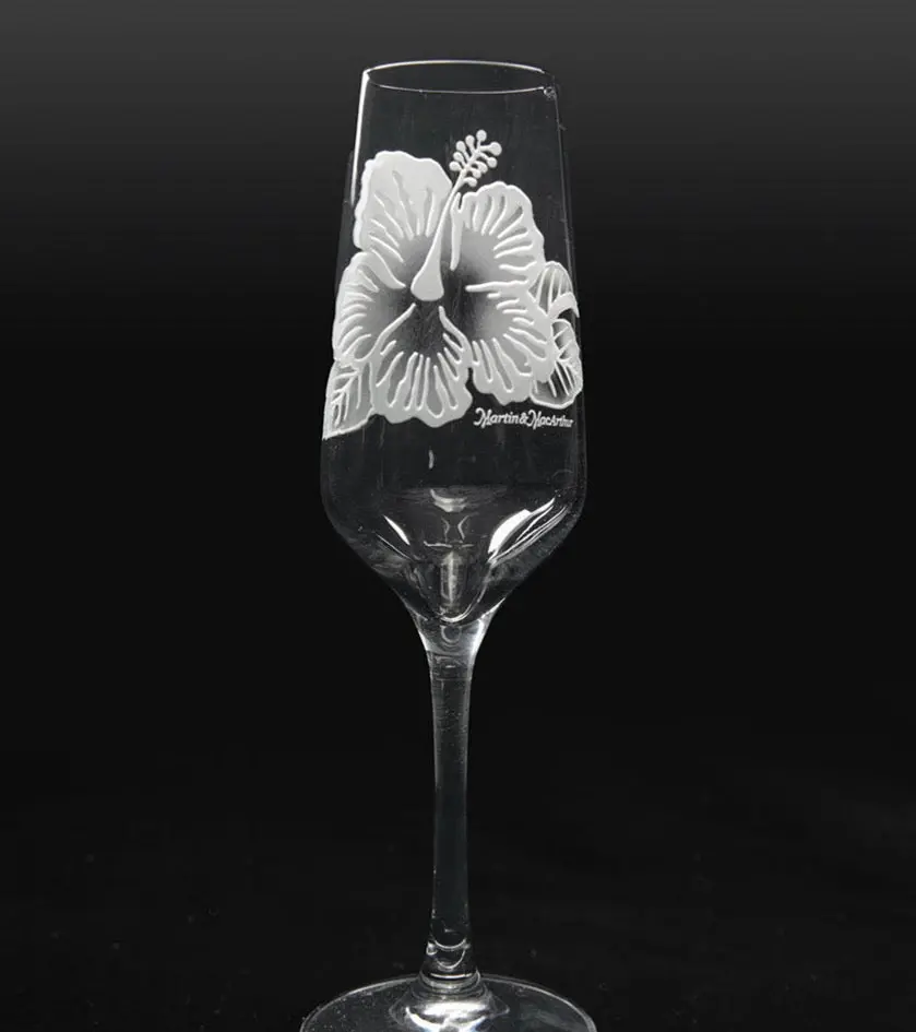 Sand-Etched Hibiscus Champagne. Set Of 2 1