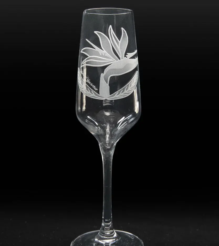 Sand-Etched Bird Of Paradise Champagne. Set Of 2 1