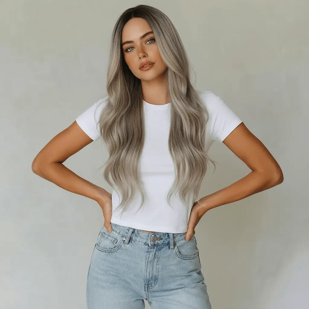 Erika Long Silver Blonde Body Wave Wig 1