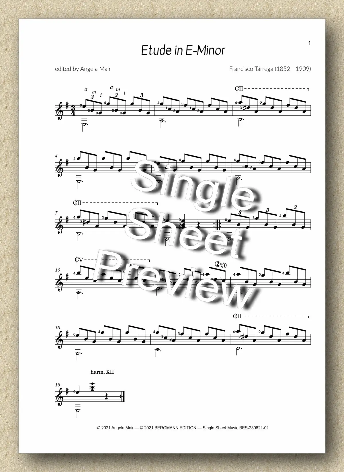 Tárrega, Etude In E-Minor 2