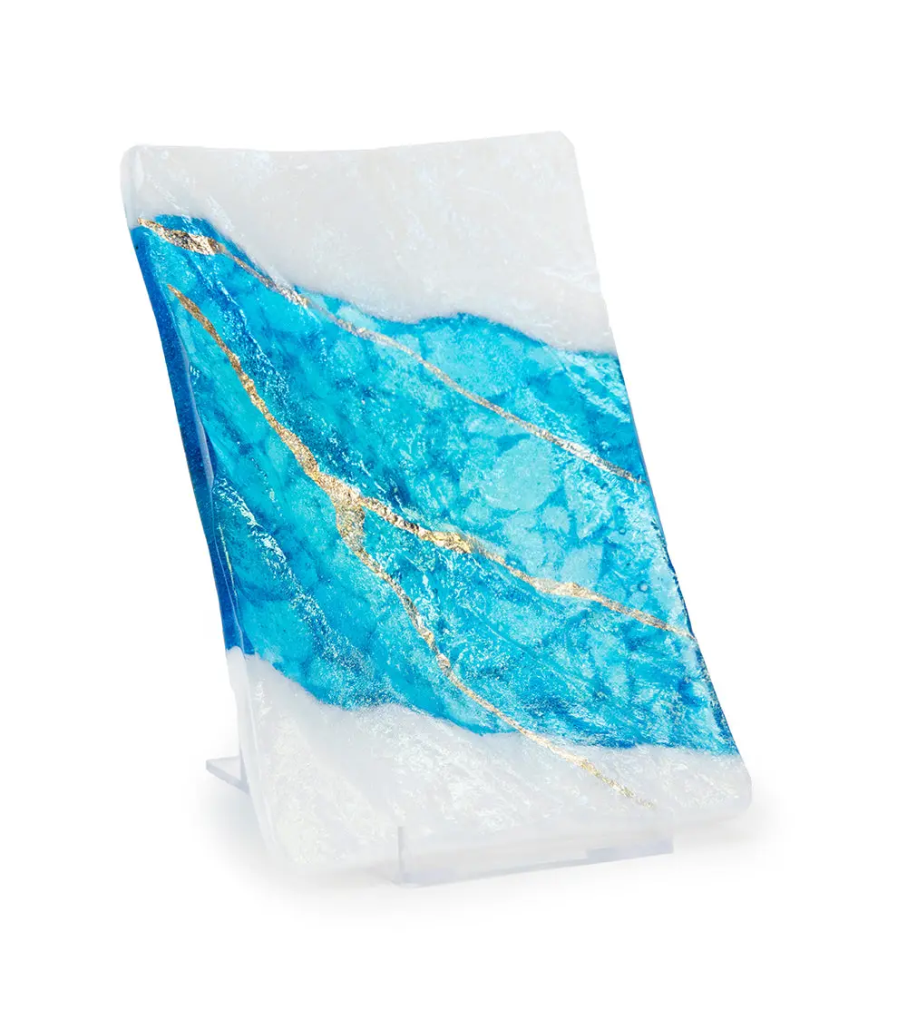 4" X 6" Lava Glass Aqu/Wht Tray Medium By Marian Fieldson 1