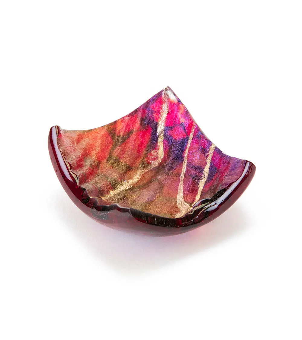 3" X 3" Lava Glass Red Tray By Marian Fieldson 1