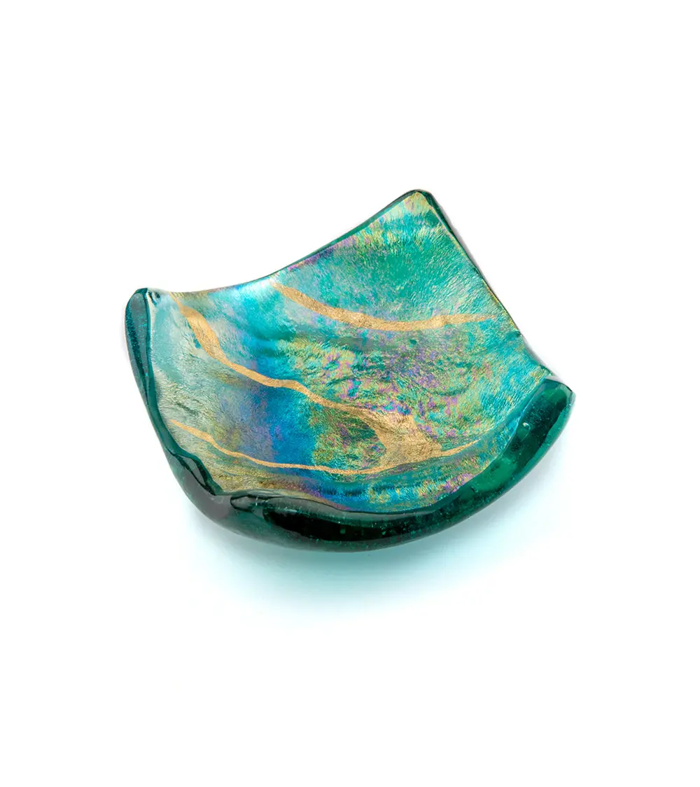 3" X 3" Lava Glass Capri Green Tray By Marian Fieldson 1