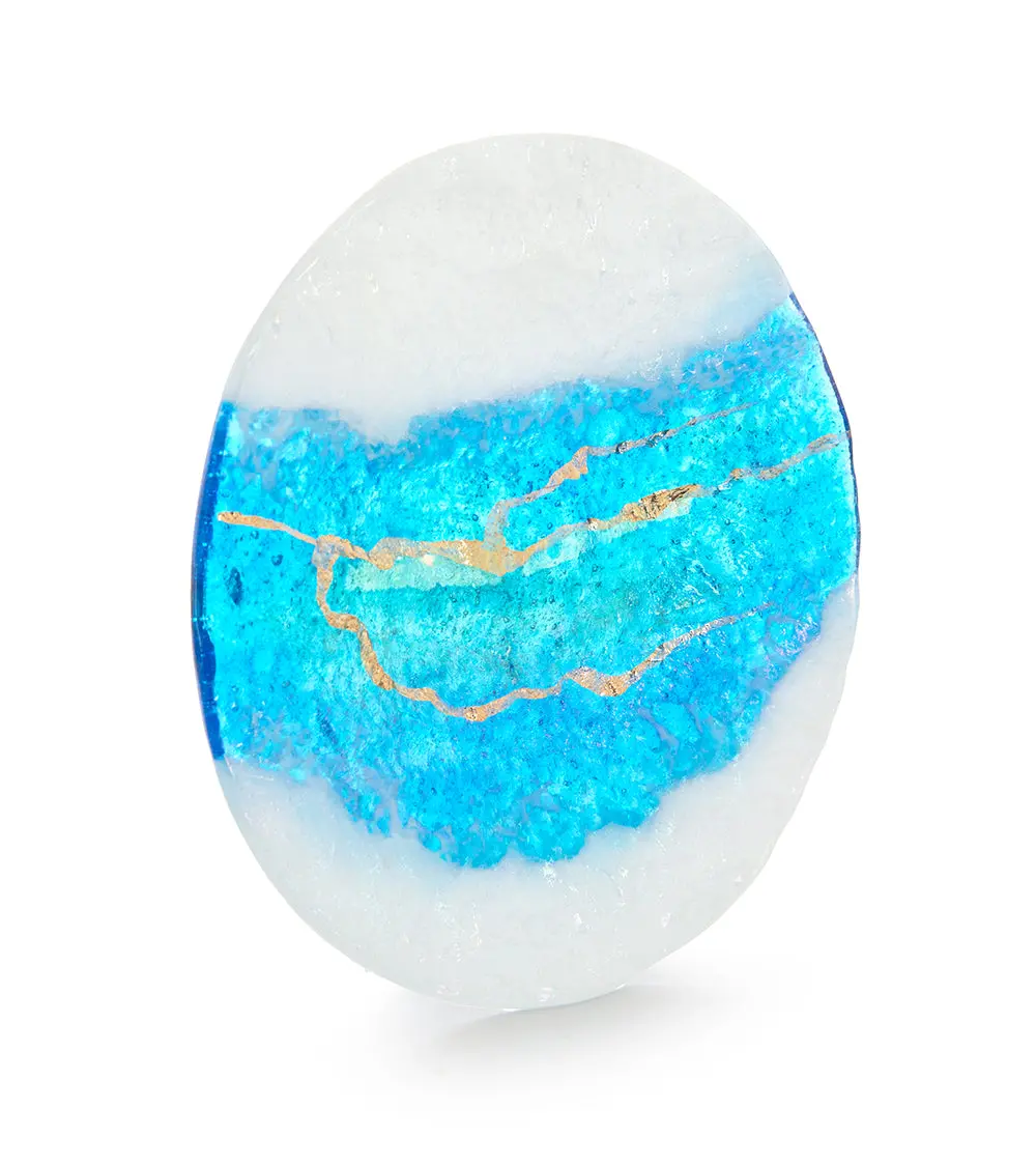 8" White/Aqua Platter By Marian Fieldson 1