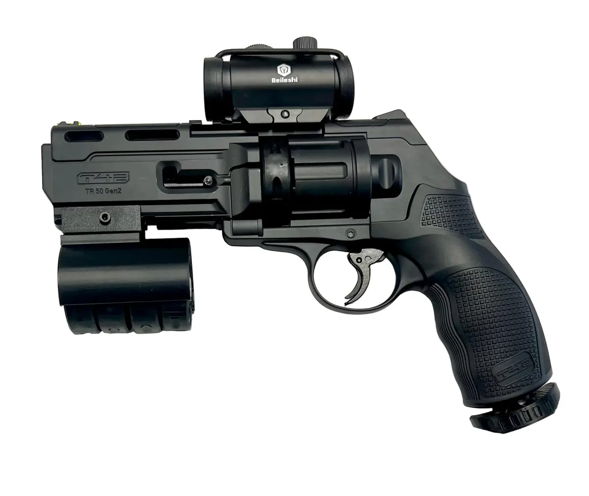 T4e Hdr/Tr50 Gen2 Custom Home Defense Edition .50 Caliber Co2 Revolver- Up To 22 Joules 600Fps - Rubber/Riot Ball  Black - W/ 4X Magazine Holder And Punch Button Package! 1