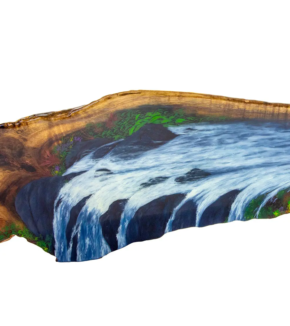 Original Painting On Koa "Waterfall" By Philip Gagnon 36X9 1