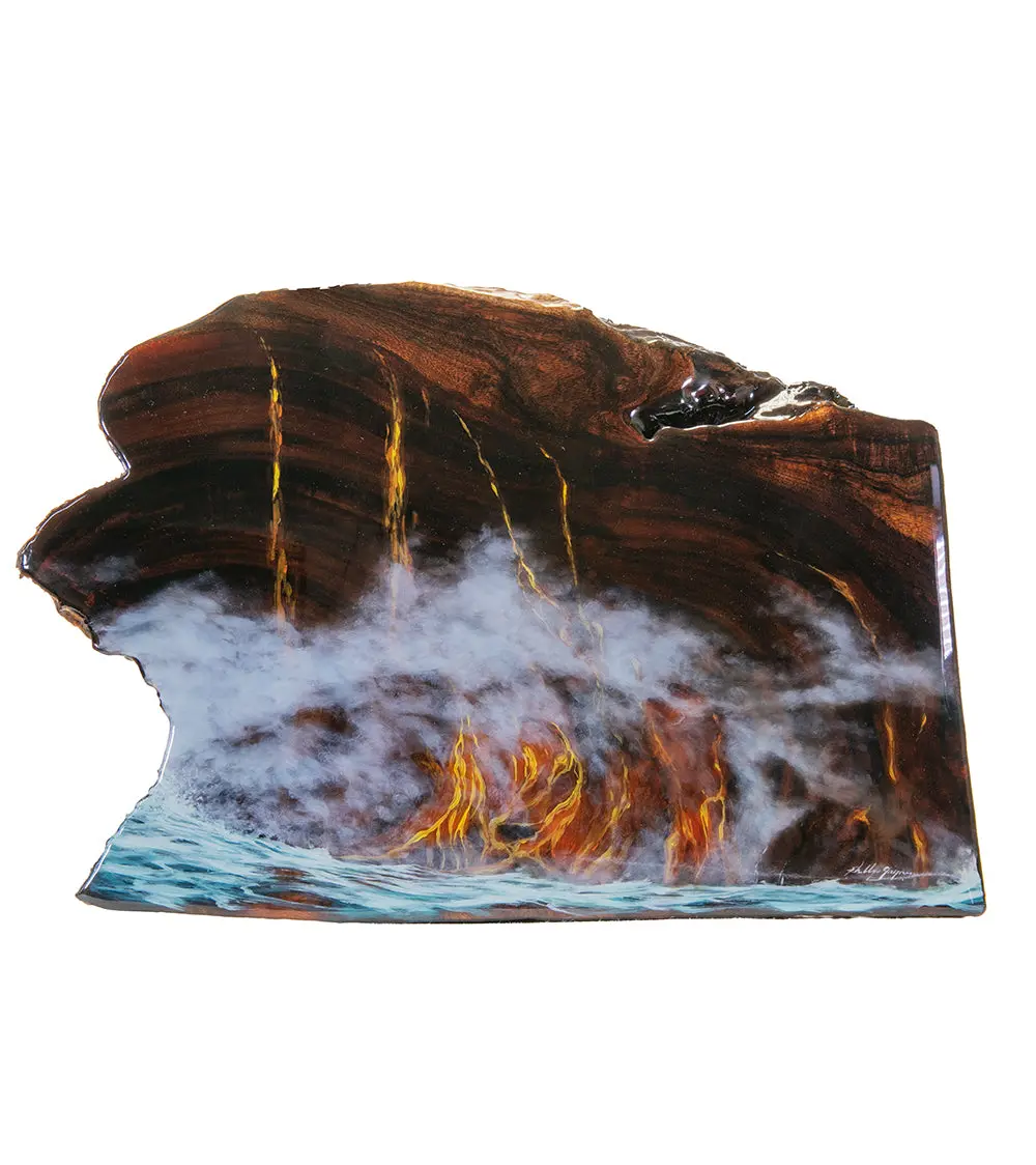 Original Painting On Koa "Fire Meets Water" By Philip Gagnon 18 X 13 1