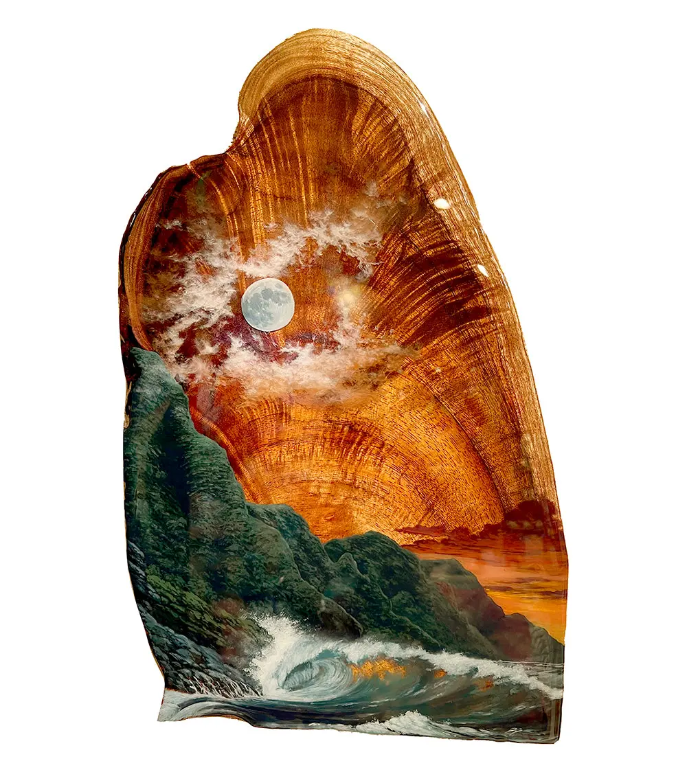 Original Painting On Koa "Moonrise Sunset" By Philip Gagnon 10X18 1