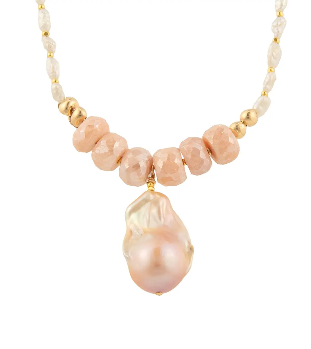 Pink, Golden & Purple Baroque Pearl Necklace By Galit 1