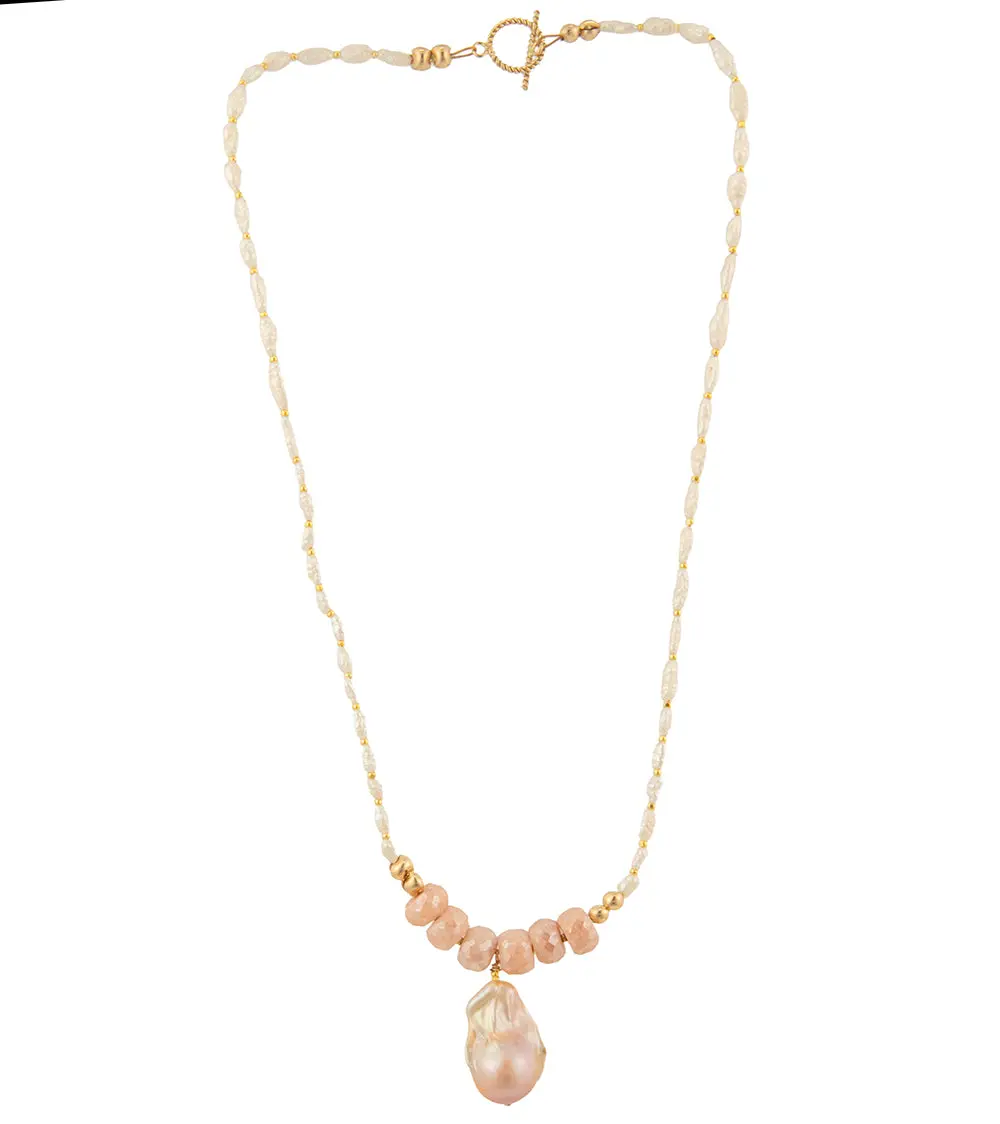Pink, Golden & Purple Baroque Pearl Necklace By Galit 2
