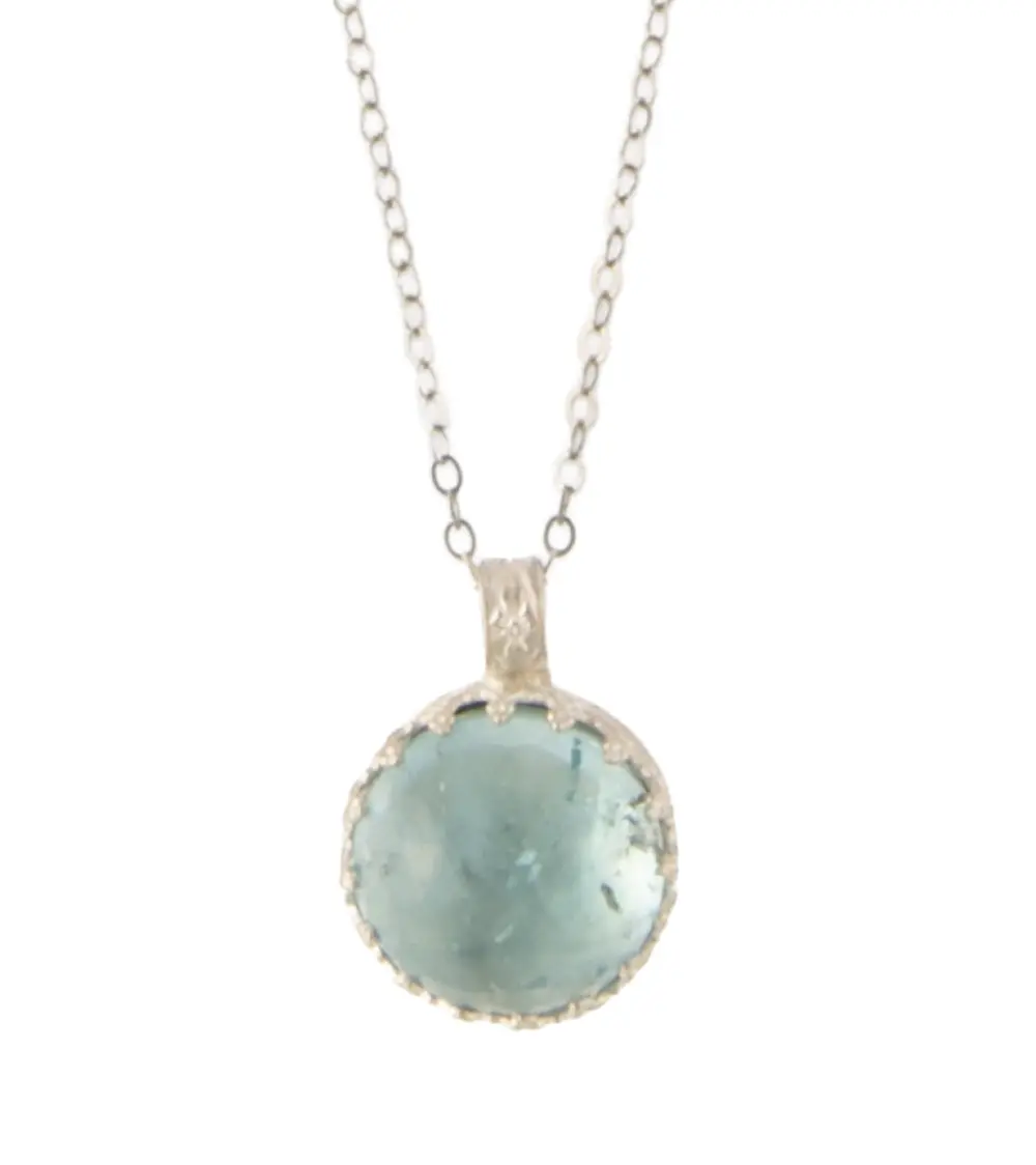 Aquamarine Checkerboard Faceted Round Cab Necklace By Galit 1