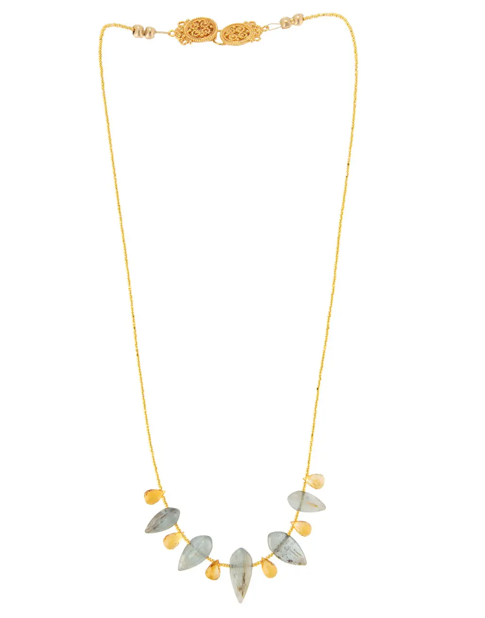 Blue Kynite & Golden Citrine Necklace By Galit 2