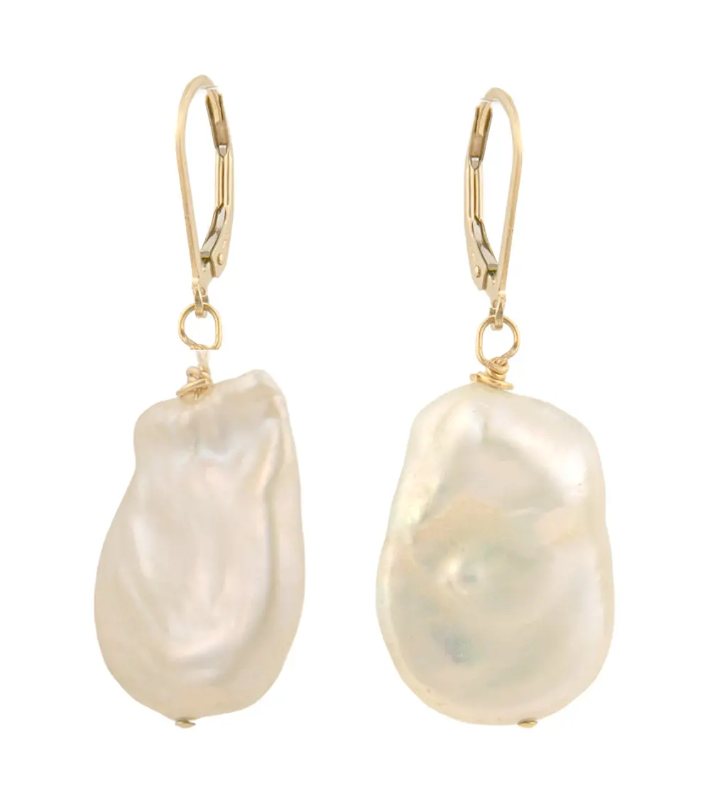 Flat White Baroque Pearl Earrings By Galit 1