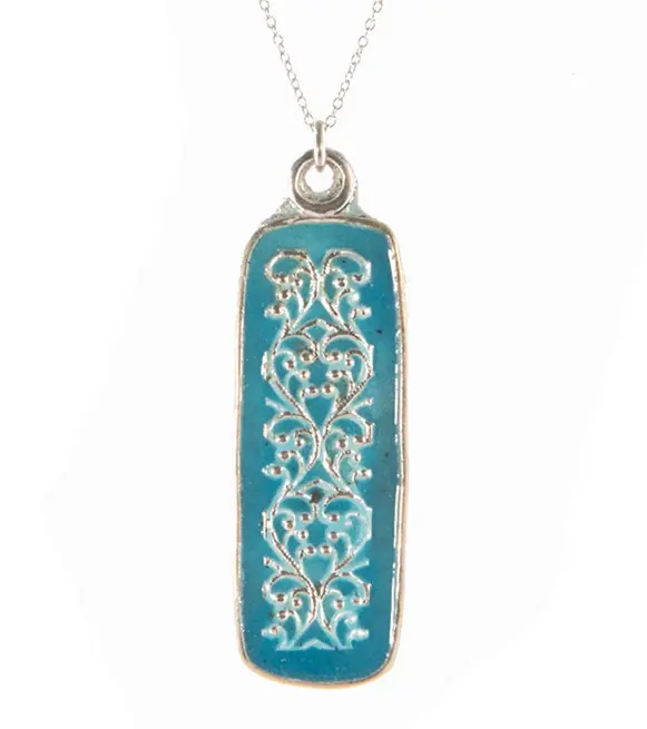 Long Blue Enamel Pendant Necklace By Galit 1