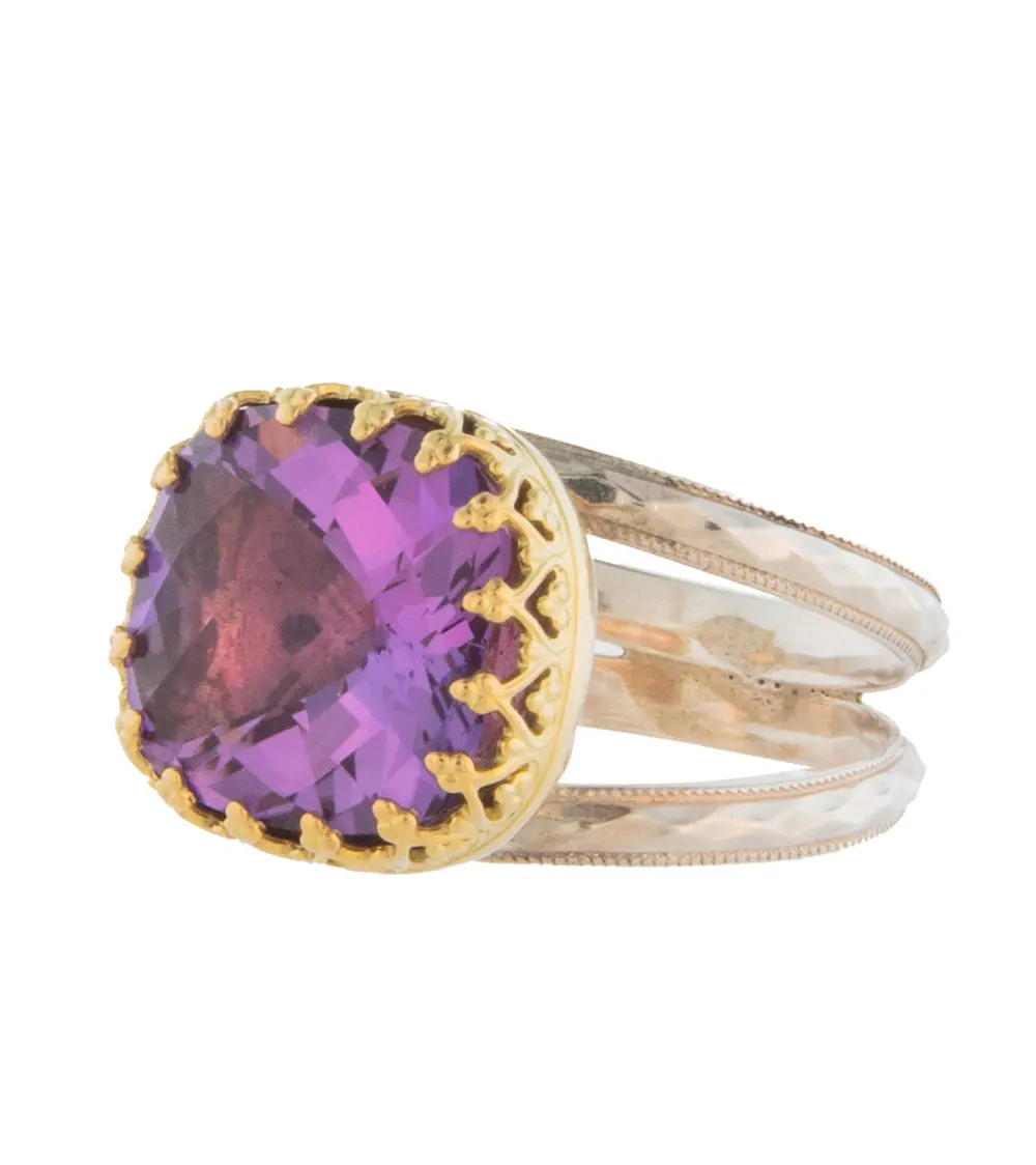 Amethyst Square Checker-Board Faceted Ring By Galit 1