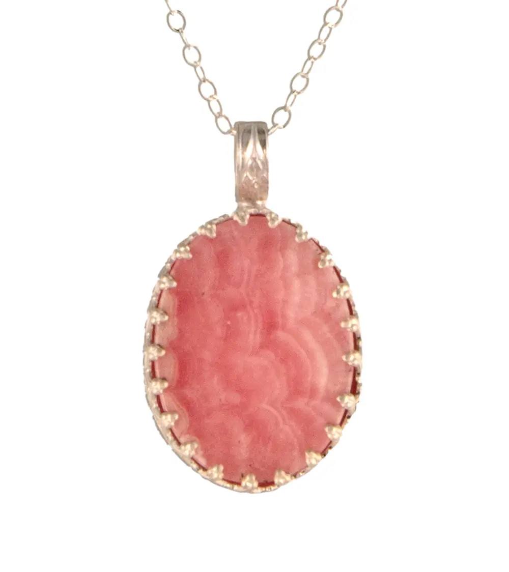 Rhodochrosite Cab Necklace In Argentium Silver By Galit 1