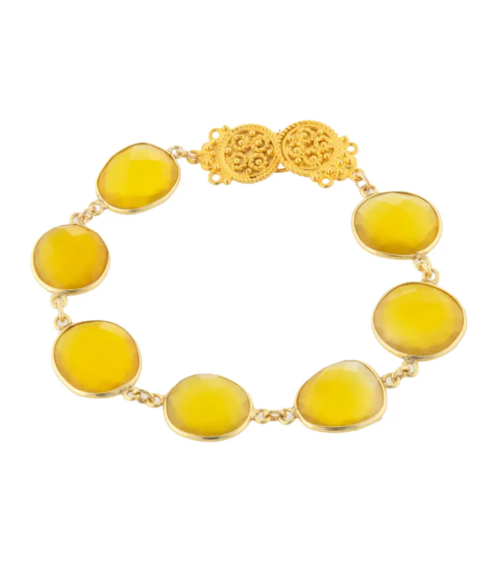 Checkerboard Faceted Yellow Calcedony Bracelet By Galit 1