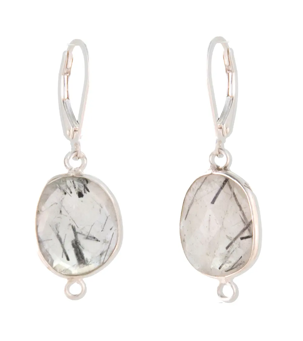 Checkerboard Faceted Black Turmalinated Quartz Earrings By Galit 1