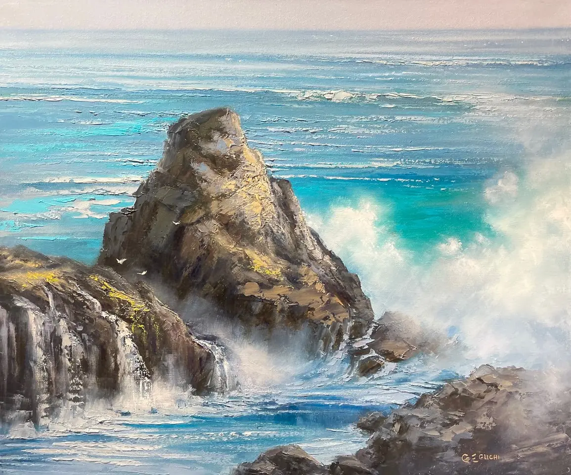 Original Painting: Against Surging Waters By George Eguchi 2