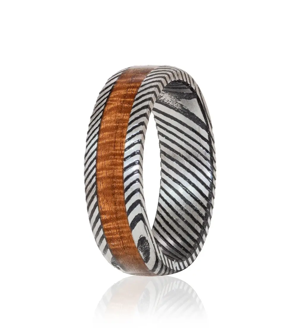 Koa Eternity Ring - Damascus Steel 2