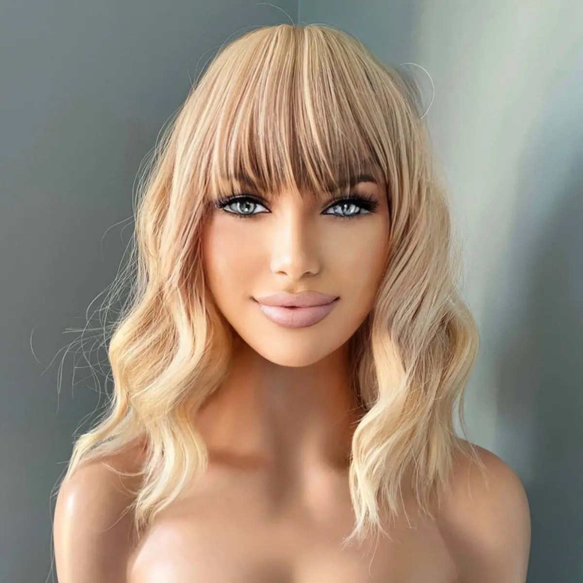 Goldie Short Blonde Body Wave Wig With Bangs 1