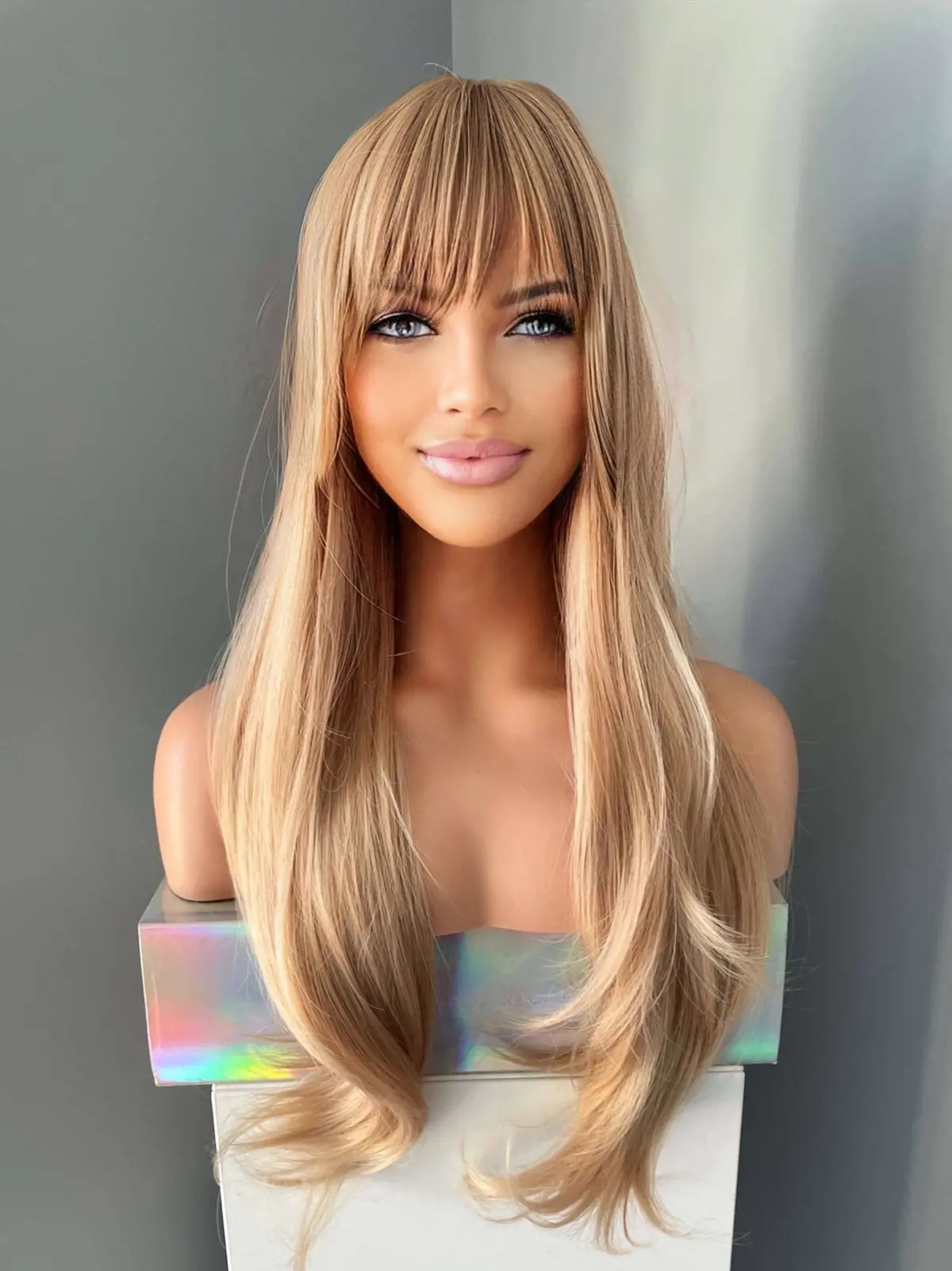Grace Long Golden Blonde Wig With Bangs 1
