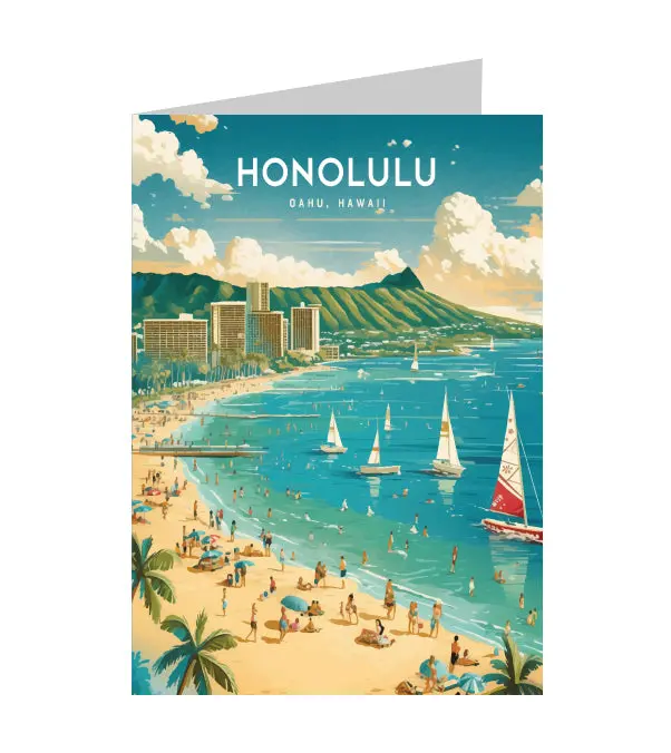 Greeting Card "Honolulu, Oahu" Hawaii Travel Art 1