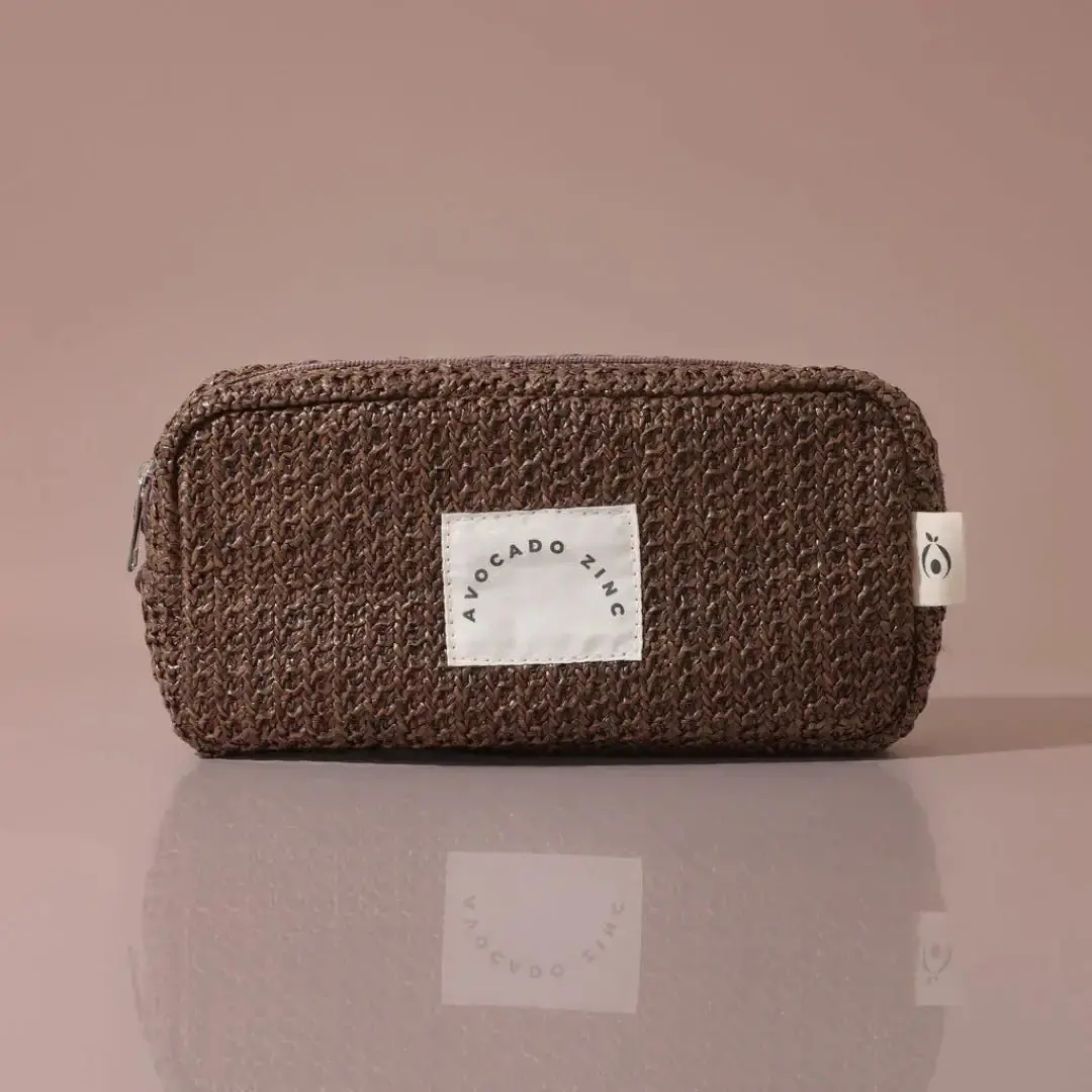 Chocolate Brown Straw Pouch - Avocado Zinc 1