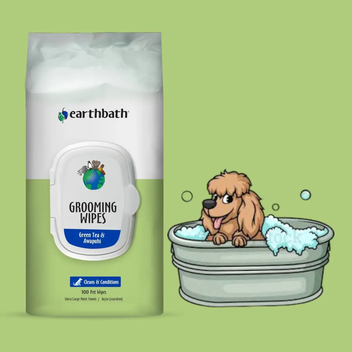 Grooming Wipes Green Tea & Awapuhi For Dogs - Earthbath - 100'S 1