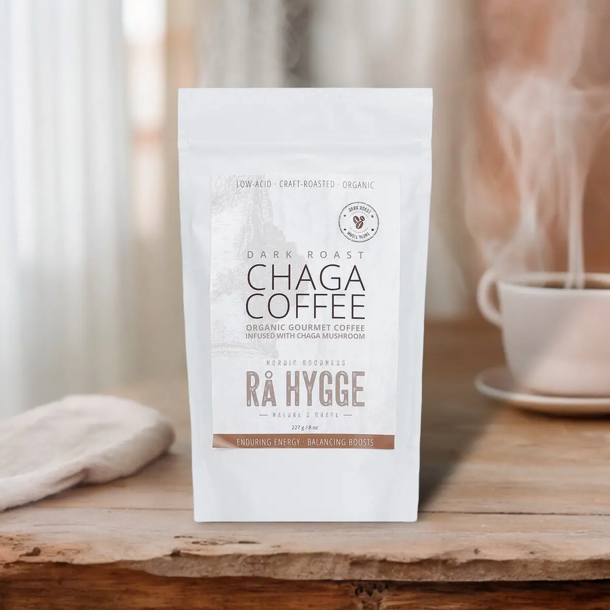 Chaga Mushroom Low Acid Filter Ground Coffee 8Oz 227G - Ra Hygge 2
